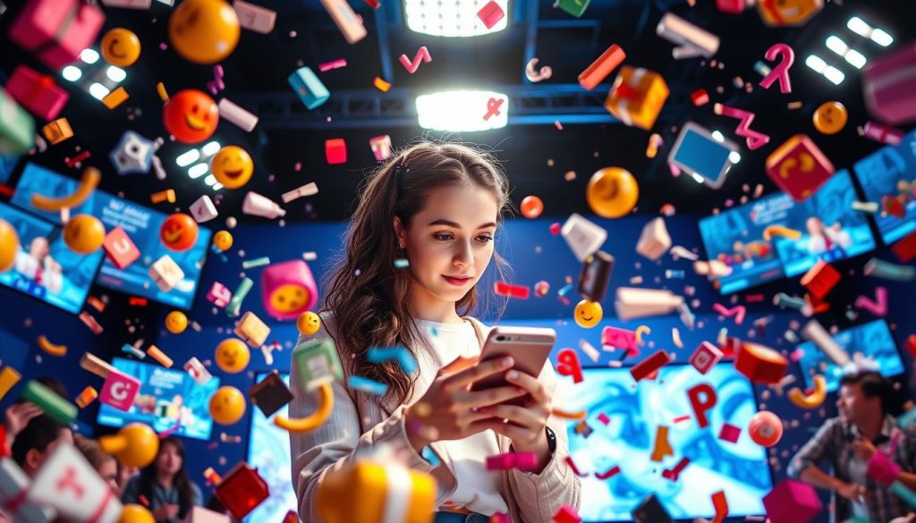 A brightly lit live streaming studio with a young female influencer at the center, surrounded by a swirling display of virtual gifts. In the foreground, a cascade of digital tokens, emojis, and animated stickers in vibrant colors float towards the camera, symbolizing the frenetic energy of teen gifting. The influencer, dressed in trendy attire, gazes intently at her phone, engaged with her enthusiastic audience. In the middle ground, a backdrop of glowing screens showcases the real-time chat and interactions, creating a sense of immersive connectivity. The overall atmosphere conveys the thrill and risks of the teenage streaming economy, where virtual currency and popularity can translate into substantial financial rewards. A brightly lit live streaming studio with a young female influencer at the center, surrounded by a swirling display of virtual gifts. In the foreground, a cascade of digital tokens, emojis, and animated stickers in vibrant colors float towards the camera, symbolizing the frenetic energy of teen gifting. The influencer, dressed in trendy attire, gazes intently at her phone, engaged with her enthusiastic audience. In the middle ground, a backdrop of glowing screens showcases the real-time chat and interactions, creating a sense of immersive connectivity. The overall atmosphere conveys the thrill and risks of the teenage streaming economy, where virtual currency and popularity can translate into substantial financial rewards.