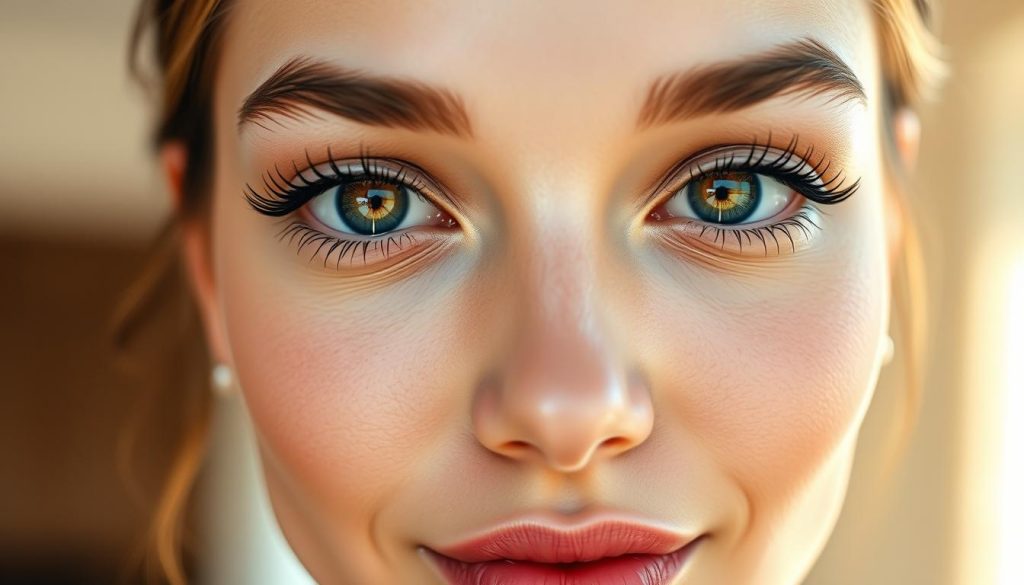 A close-up portrait of a person's face, showcasing AI-enhanced selfie features. The subject has flawless, glowing skin with subtle contouring and highlights. Their eyes are vibrant and captivating, with digital enhancements accentuating the lashes and adding a touch of sparkle. The lips are full and lush, with a natural-looking tint. The overall expression is serene and confident, capturing the essence of effortless beauty. The lighting is soft and diffused, creating a warm, inviting atmosphere. The background is blurred, keeping the focus solely on the stunning facial features. A close-up portrait of a person's face, showcasing AI-enhanced selfie features. The subject has flawless, glowing skin with subtle contouring and highlights. Their eyes are vibrant and captivating, with digital enhancements accentuating the lashes and adding a touch of sparkle. The lips are full and lush, with a natural-looking tint. The overall expression is serene and confident, capturing the essence of effortless beauty. The lighting is soft and diffused, creating a warm, inviting atmosphere. The background is blurred, keeping the focus solely on the stunning facial features.