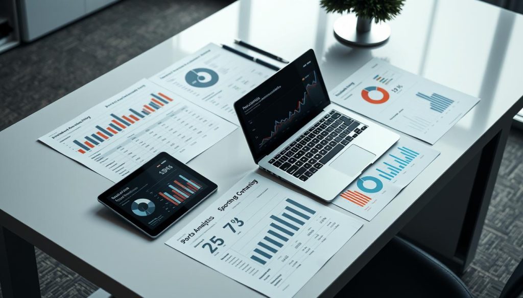 A detailed sports analytics report on a sleek modern desk, with a laptop, tablet, and various statistical charts and graphs displayed. The report covers sports partnerships and their return on investment, with a focus on data visualizations and financial insights. The lighting is soft and indirect, creating a professional and analytical atmosphere. The overall composition is balanced and visually appealing, conveying the importance of data-driven decision-making in the world of sports marketing and sponsorships. A detailed sports analytics report on a sleek modern desk, with a laptop, tablet, and various statistical charts and graphs displayed. The report covers sports partnerships and their return on investment, with a focus on data visualizations and financial insights. The lighting is soft and indirect, creating a professional and analytical atmosphere. The overall composition is balanced and visually appealing, conveying the importance of data-driven decision-making in the world of sports marketing and sponsorships.