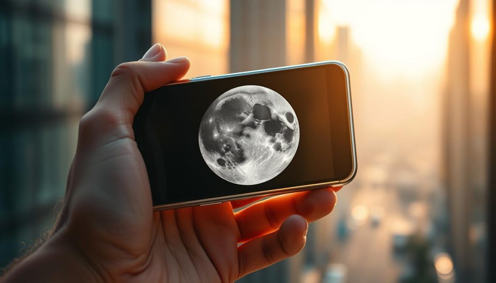 A gleaming, sleek smartphone held in a steady hand, its advanced camera lens capturing the intricate details of the moon's surface in stunning clarity. The scene is bathed in soft, warm lighting, casting a gentle glow over the device's metal and glass surface. In the background, a blurred cityscape suggests the bustling urban environment where this innovative camera technology is being showcased. The overall composition conveys a sense of technological progress, innovation, and the ever-evolving capabilities of smartphone photography. A gleaming, sleek smartphone held in a steady hand, its advanced camera lens capturing the intricate details of the moon's surface in stunning clarity. The scene is bathed in soft, warm lighting, casting a gentle glow over the device's metal and glass surface. In the background, a blurred cityscape suggests the bustling urban environment where this innovative camera technology is being showcased. The overall composition conveys a sense of technological progress, innovation, and the ever-evolving capabilities of smartphone photography.