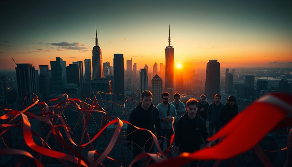 A high-rise city skyline at dusk, illuminated by the warm glow of sunset. In the foreground, a tangled web of regulations and red tape, represented by an abstract maze of lines and shapes, casting long shadows across the scene. In the middle ground, a group of frustrated gamers and developers, their expressions conveying the challenges they face navigating the complex regulatory landscape. In the background, a faint outline of the gaming industry's rapid growth and technological advancements, hinting at the tension between innovation and oversight. Lighting: Dramatic, with strong shadows and highlights. Lens: Wide-angle, to capture the expansive cityscape and the regulatory challenges in the foreground. Angle: Elevated, to provide a bird's-eye view of the scene. Mood: Tense, with a sense of frustration and uncertainty. A high-rise city skyline at dusk, illuminated by the warm glow of sunset. In the foreground, a tangled web of regulations and red tape, represented by an abstract maze of lines and shapes, casting long shadows across the scene. In the middle ground, a group of frustrated gamers and developers, their expressions conveying the challenges they face navigating the complex regulatory landscape. In the background, a faint outline of the gaming industry's rapid growth and technological advancements, hinting at the tension between innovation and oversight. Lighting: Dramatic, with strong shadows and highlights. Lens: Wide-angle, to capture the expansive cityscape and the regulatory challenges in the foreground. Angle: Elevated, to provide a bird's-eye view of the scene. Mood: Tense, with a sense of frustration and uncertainty.