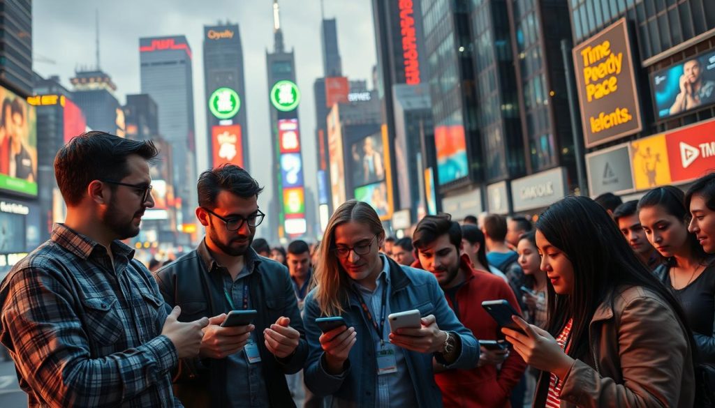 A high-tech cityscape, with towering skyscrapers and neon-lit billboards, serves as the backdrop for a bustling mobile game monetization scene. In the foreground, a group of developers and game publishers animatedly discuss strategies, their expressions intense as they examine revenue models and in-app purchase options. The middle ground features a crowd of engaged mobile gamers, their eyes glued to their devices, immersed in the vibrant, interactive experiences. Soft, warm lighting illuminates the scene, creating an atmosphere of innovation, collaboration, and the fusion of technology, commerce, and entertainment. A high-tech cityscape, with towering skyscrapers and neon-lit billboards, serves as the backdrop for a bustling mobile game monetization scene. In the foreground, a group of developers and game publishers animatedly discuss strategies, their expressions intense as they examine revenue models and in-app purchase options. The middle ground features a crowd of engaged mobile gamers, their eyes glued to their devices, immersed in the vibrant, interactive experiences. Soft, warm lighting illuminates the scene, creating an atmosphere of innovation, collaboration, and the fusion of technology, commerce, and entertainment.