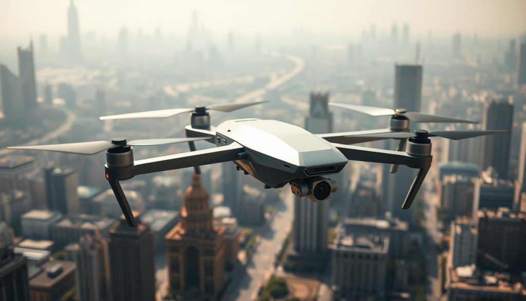 A sleek, angular health surveillance drone hovers in the air, its sensors and cameras trained on the bustling city below. The drone's metallic frame glints under the warm, diffused lighting, casting a subtle shadow on the ground. In the background, a hazy cityscape of towering skyscrapers and winding streets creates a sense of urban surveillance and technological encroachment on personal privacy. The drone's presence elicits a sense of unease, raising questions about the balance between public safety and individual liberties. A sleek, angular health surveillance drone hovers in the air, its sensors and cameras trained on the bustling city below. The drone's metallic frame glints under the warm, diffused lighting, casting a subtle shadow on the ground. In the background, a hazy cityscape of towering skyscrapers and winding streets creates a sense of urban surveillance and technological encroachment on personal privacy. The drone's presence elicits a sense of unease, raising questions about the balance between public safety and individual liberties.