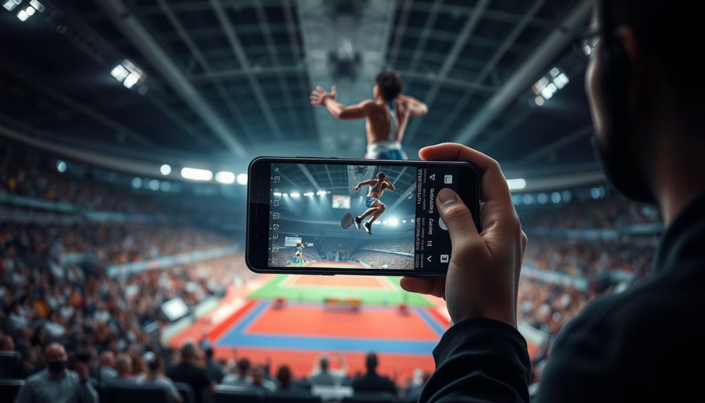 A sports photographer capturing dynamic action shots on the Oppo Find X. In the foreground, an athlete mid-jump, frozen in time, their muscles rippling with power. The middle ground showcases the phone's advanced camera system, with various lenses and settings on display. In the background, a blurred sports arena, spectators cheering and the energy of the event palpable. Dramatic high-contrast lighting casts dramatic shadows, emphasizing the phone's low-light capabilities. A wide-angle lens captures the expansive scene, while the shallow depth of field isolates the key subject. The overall mood is one of excitement, athleticism, and the power of mobile photography to immortalize the thrill of the moment. A sports photographer capturing dynamic action shots on the Oppo Find X. In the foreground, an athlete mid-jump, frozen in time, their muscles rippling with power. The middle ground showcases the phone's advanced camera system, with various lenses and settings on display. In the background, a blurred sports arena, spectators cheering and the energy of the event palpable. Dramatic high-contrast lighting casts dramatic shadows, emphasizing the phone's low-light capabilities. A wide-angle lens captures the expansive scene, while the shallow depth of field isolates the key subject. The overall mood is one of excitement, athleticism, and the power of mobile photography to immortalize the thrill of the moment.