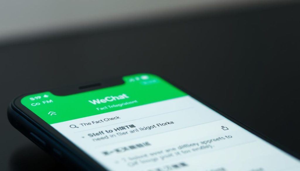 A well-lit, high-resolution close-up view of the WeChat fact check interface. The foreground features a sleek, minimalist screen with a clean, organized layout, showcasing various fact-checking tools and options. The middle ground depicts a blurred smartphone device, suggesting the interface's integration within the WeChat app. The background is softly blurred, creating a sense of depth and focus on the central interface. The lighting is crisp and evenly distributed, accentuating the interface's modern, professional design. The overall mood is one of trust, reliability, and attention to detail, reflecting WeChat's approach to combating misinformation. A well-lit, high-resolution close-up view of the WeChat fact check interface. The foreground features a sleek, minimalist screen with a clean, organized layout, showcasing various fact-checking tools and options. The middle ground depicts a blurred smartphone device, suggesting the interface's integration within the WeChat app. The background is softly blurred, creating a sense of depth and focus on the central interface. The lighting is crisp and evenly distributed, accentuating the interface's modern, professional design. The overall mood is one of trust, reliability, and attention to detail, reflecting WeChat's approach to combating misinformation.